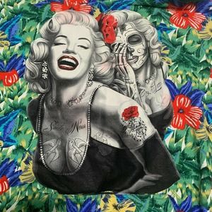 Marilyn Monroe Hoodie Sweatshirt XL Unisex Mens Womens Green Blue Floral Skull